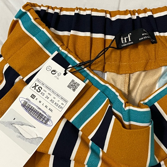 Zara TRF Collection Striped Pants in Size XS Mustard and Teal - Picture 3 of 6